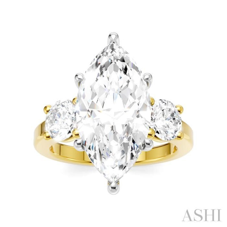 1 Ctw Tri-Mount Marquise Shape Center Round Cut Diamond Semi Mount Engagement Ring in 14K Yellow and White Gold