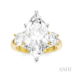 1 Ctw Tri-Mount Marquise Shape Center Round Cut Diamond Semi Mount Engagement Ring in 14K Yellow and White Gold