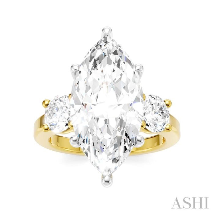 1 Ctw Tri-Mount Marquise Shape Center Round Cut Diamond Semi Mount Engagement Ring in 14K Yellow and White Gold