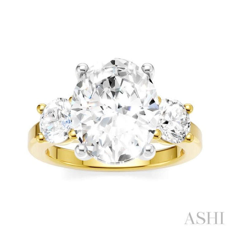1 Ctw Tri-Mount Past, Present and Future Oval Shape Center Round Cut Diamond Semi Mount Engagement Ring in 14K Yellow and White Gold