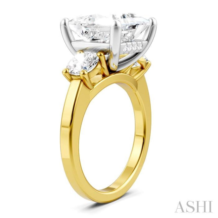 1 Ctw Tri-Mount Princess Shape Round Cut Diamond Semi Mount Engagement Ring in 14K Yellow and White Gold