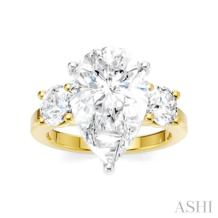 1 Ctw Tri-Mount Pear Shape Round Cut Diamond Semi Mount Engagement Ring in 14K yellow and White Gold