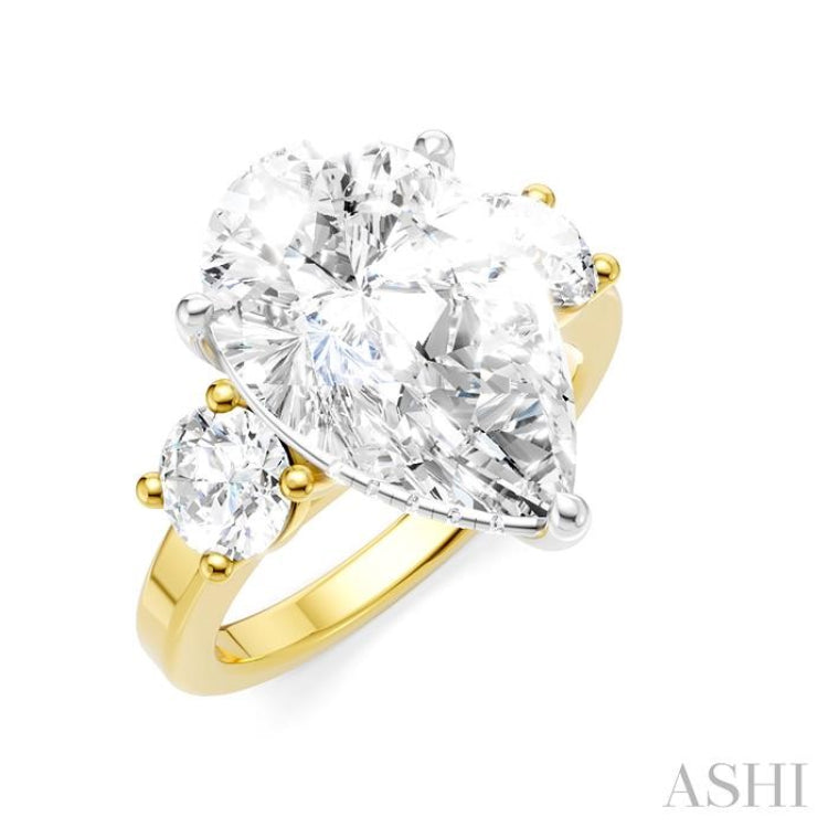 1 Ctw Tri-Mount Pear Shape Round Cut Diamond Semi Mount Engagement Ring in 14K Yellow and White Gold