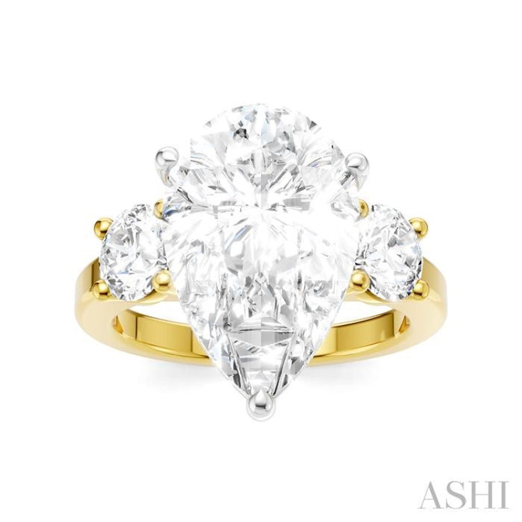1 Ctw Tri-Mount Pear Shape Round Cut Diamond Semi Mount Engagement Ring in 14K Yellow and White Gold