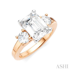 1/2 Ctw Tri-Mount Emerald Shape Center Round Cut Diamond Semi Mount Engagement Ring in 14K Rose and White Gold