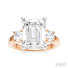 1/2 Ctw Tri-Mount Emerald Shape Center Round Cut Diamond Semi Mount Engagement Ring in 14K Rose and White Gold