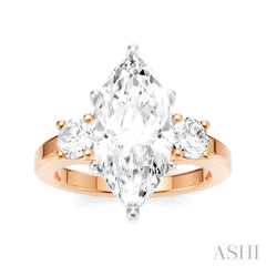 1/2 Ctw Tri-Mount Marquise Shape Center Round Cut Diamond Semi Mount Engagement Ring in 14K Rose and White Gold