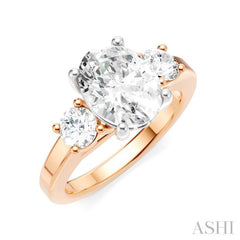 1/2 Ctw Tri-Mount Past, Present and Future Oval Shape Center Round Cut Diamond Semi Mount Engagement Ring in 14K Rose and White Gold