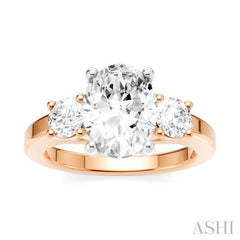 1/2 Ctw Tri-Mount Past, Present and Future Oval Shape Center Round Cut Diamond Semi Mount Engagement Ring in 14K Rose and White Gold