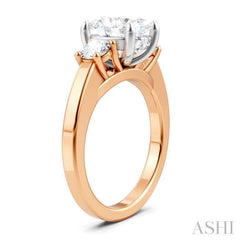 1/2 Ctw Tri-Mount Past, Present and Future Oval Shape Center Round Cut Diamond Semi Mount Engagement Ring in 14K Rose and White Gold
