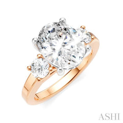 1/2 Ctw Tri-Mount Past, Present and Future Oval Shape Center Round Cut Diamond Semi Mount Engagement Ring in 14K Rose and White Gold