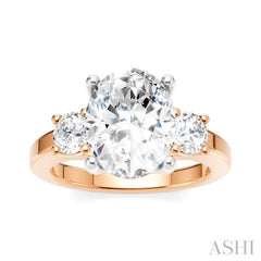 1/2 Ctw Tri-Mount Past, Present and Future Oval Shape Center Round Cut Diamond Semi Mount Engagement Ring in 14K Rose and White Gold