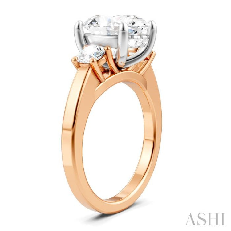 1/2 Ctw Tri-Mount Past, Present and Future Oval Shape Center Round Cut Diamond Semi Mount Engagement Ring in 14K Rose and White Gold
