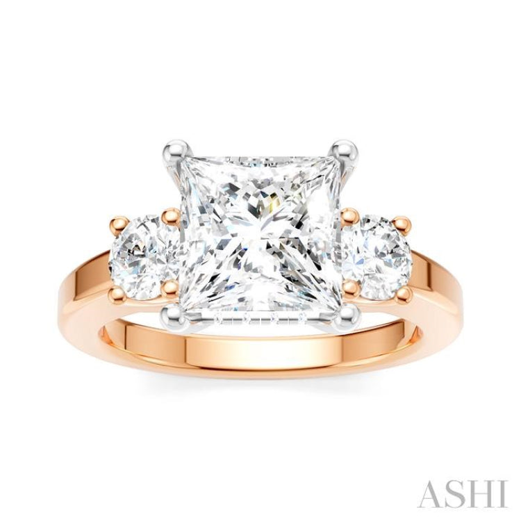 1/2 Ctw Tri-Mount Princess Shape Round Cut Diamond Semi Mount Engagement Ring in 14K Rose and White Gold