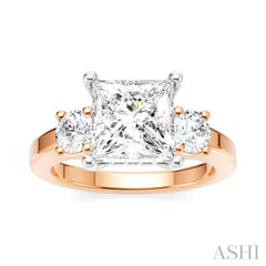 1/2 Ctw Tri-Mount Princess Shape Round Cut Diamond Semi Mount Engagement Ring in 14K Rose and White Gold