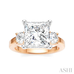1/2 Ctw Tri-Mount Princess Shape Round Cut Diamond Semi Mount Engagement Ring in 14K Rose and White Gold