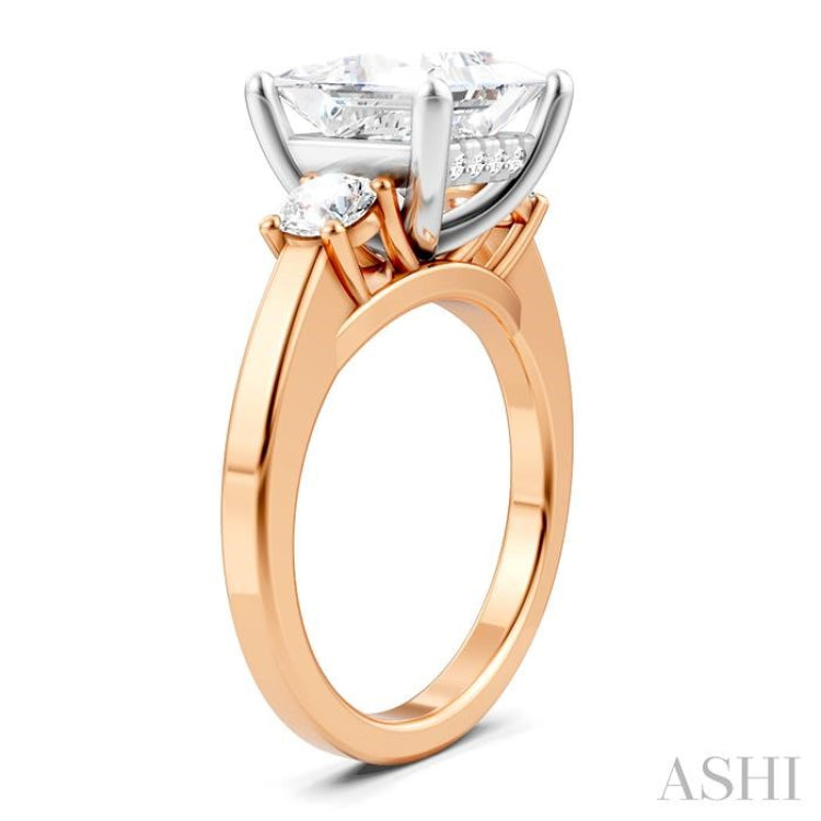 1/2 Ctw Tri-Mount Princess Shape Round Cut Diamond Semi Mount Engagement Ring in 14K Rose and White Gold