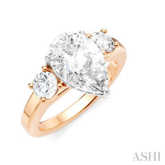 1/2 Ctw Tri-Mount Pear Shape Round Cut Diamond Semi Mount Engagement Ring in 14K Rose and White Gold