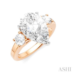1/2 Ctw Tri-Mount Pear Shape Round Cut Diamond Semi Mount Engagement Ring in 14K Rose and White Gold