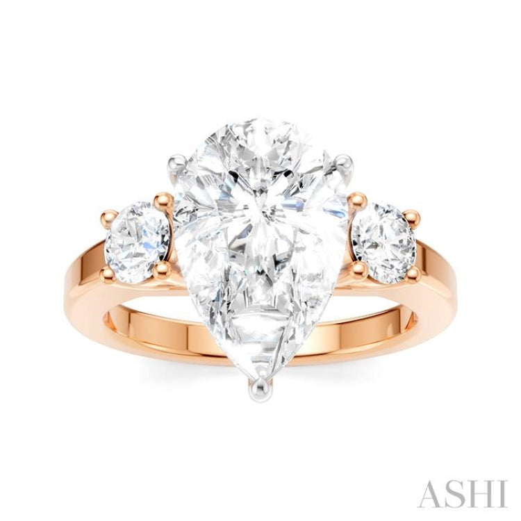 1/2 Ctw Tri-Mount Pear Shape Round Cut Diamond Semi Mount Engagement Ring in 14K Rose and White Gold