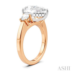 1/2 Ctw Tri-Mount Pear Shape Round Cut Diamond Semi Mount Engagement Ring in 14K Rose and White Gold