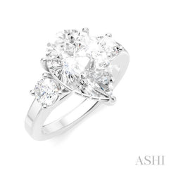 1/2 Ctw Tri-Mount Pear Shape Round Cut Diamond Semi Mount Engagement Ring in 14K White Gold