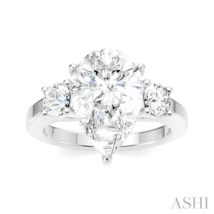 1/2 Ctw Tri-Mount Pear Shape Round Cut Diamond Semi Mount Engagement Ring in 14K White Gold
