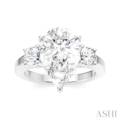 1/2 Ctw Tri-Mount Pear Shape Round Cut Diamond Semi Mount Engagement Ring in 14K White Gold