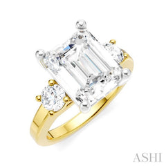 1/2 Ctw Tri-Mount Emerald Shape Center Round Cut Diamond Semi Mount Engagement Ring in 14K Yellow and White Gold