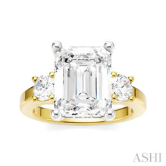 1/2 Ctw Tri-Mount Emerald Shape Center Round Cut Diamond Semi Mount Engagement Ring in 14K Yellow and White Gold