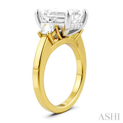 1/2 Ctw Tri-Mount Emerald Shape Center Round Cut Diamond Semi Mount Engagement Ring in 14K Yellow and White Gold