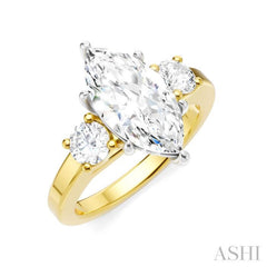 1/2 Ctw Tri-Mount Marquise Shape Center Round Cut Diamond Semi Mount Engagement Ring in 14K Yellow and White Gold