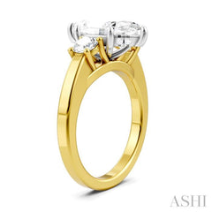 1/2 Ctw Tri-Mount Marquise Shape Center Round Cut Diamond Semi Mount Engagement Ring in 14K Yellow and White Gold