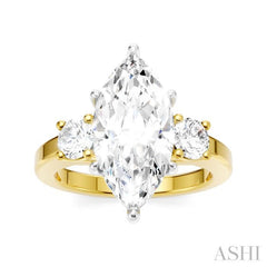 1/2 Ctw Tri-Mount Marquise Shape Center Round Cut Diamond Semi Mount Engagement Ring in 14K Yellow and White Gold