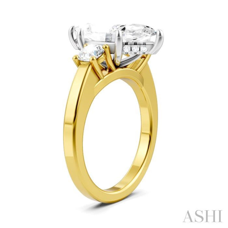 1/2 Ctw Tri-Mount Marquise Shape Center Round Cut Diamond Semi Mount Engagement Ring in 14K Yellow and White Gold