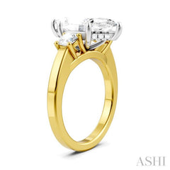 1/2 Ctw Tri-Mount Marquise Shape Center Round Cut Diamond Semi Mount Engagement Ring in 14K Yellow and White Gold