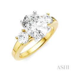 1/2 Ctw Tri-Mount Past, Present and Future Oval Shape Center Round Cut Diamond Semi Mount Engagement Ring in 14K Yellow and White Gold