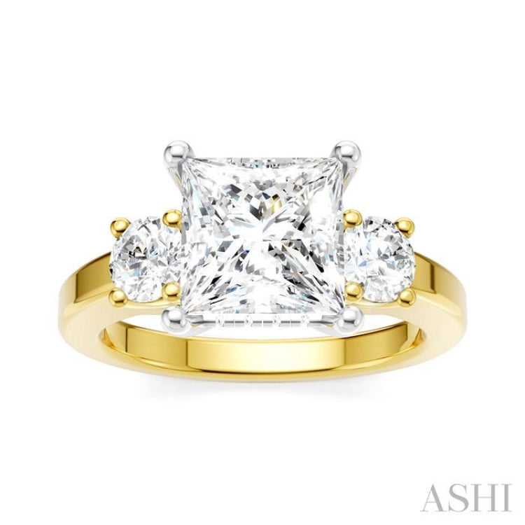 1/2 Ctw Tri-Mount Princess Shape Round Cut Diamond Semi Mount Engagement Ring in 14K Yellow and White Gold
