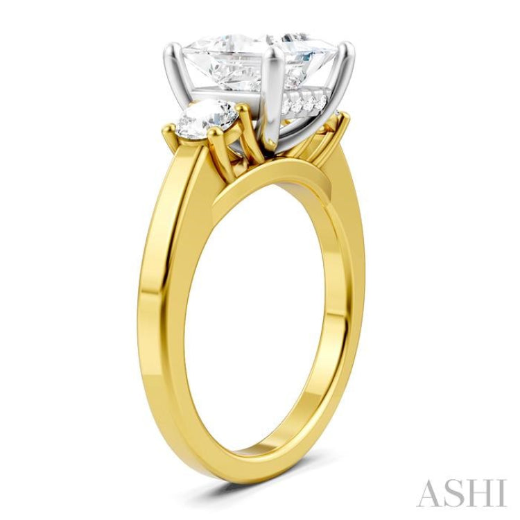 1/2 Ctw Tri-Mount Princess Shape Round Cut Diamond Semi Mount Engagement Ring in 14K Yellow and White Gold