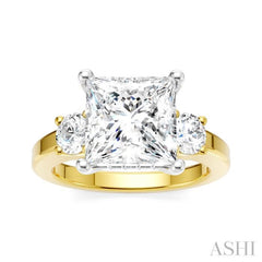1/2 Ctw Tri-Mount Princess Shape Round Cut Diamond Semi Mount Engagement Ring in 14K Yellow and White Gold