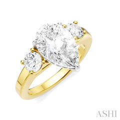 1/2 Ctw Tri-Mount Pear Shape Round Cut Diamond Semi Mount Engagement Ring in 14K Yellow and White Gold