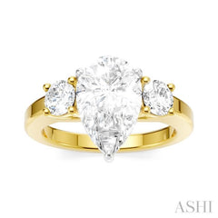 1/2 Ctw Tri-Mount Pear Shape Round Cut Diamond Semi Mount Engagement Ring in 14K Yellow and White Gold