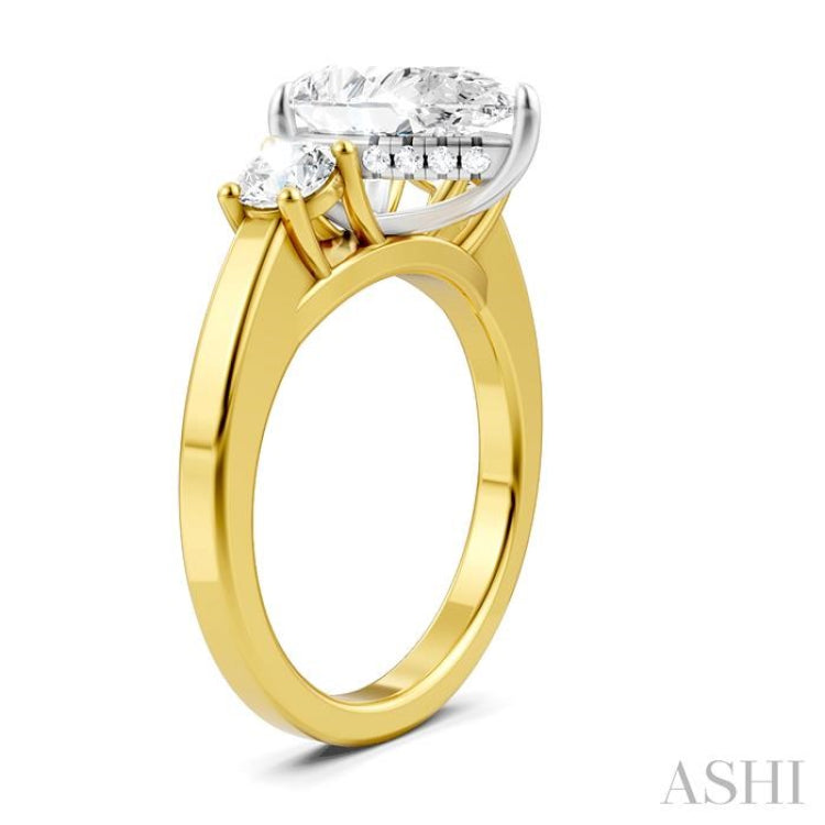 1/2 Ctw Tri-Mount Pear Shape Round Cut Diamond Semi Mount Engagement Ring in 14K Yellow and White Gold