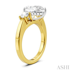1/2 Ctw Tri-Mount Pear Shape Round Cut Diamond Semi Mount Engagement Ring in 14K Yellow and White Gold