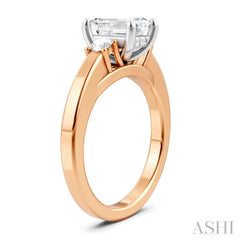 1/4 Ctw Tri-Mount Emerald Shape Center Round Cut Diamond Semi Mount Engagement Ring in 14K Rose and White Gold
