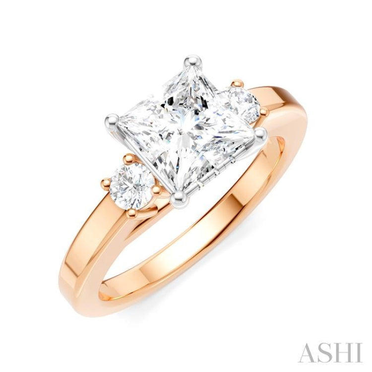 1/4 Ctw Tri-Mount Princess Shape Round Cut Diamond Semi Mount Engagement Ring in 14K Rose and White Gold