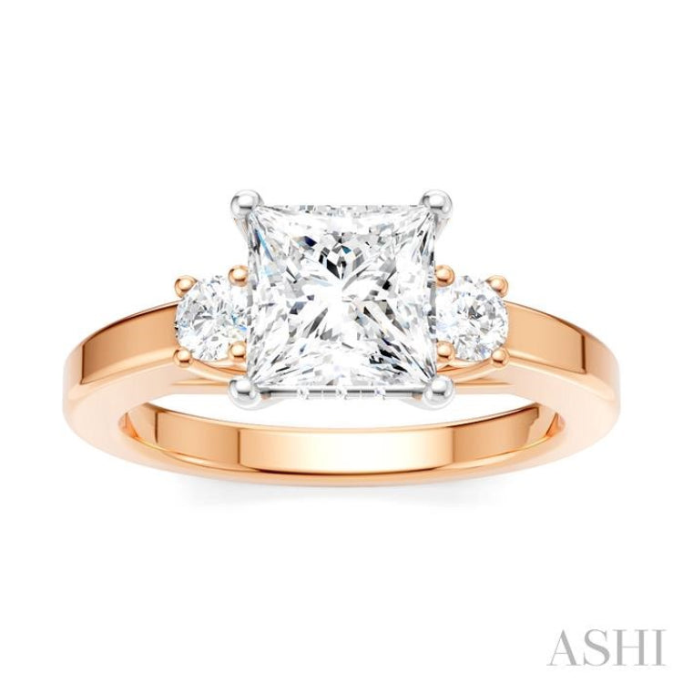 1/4 Ctw Tri-Mount Princess Shape Round Cut Diamond Semi Mount Engagement Ring in 14K Rose and White Gold