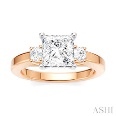 1/4 Ctw Tri-Mount Princess Shape Round Cut Diamond Semi Mount Engagement Ring in 14K Rose and White Gold