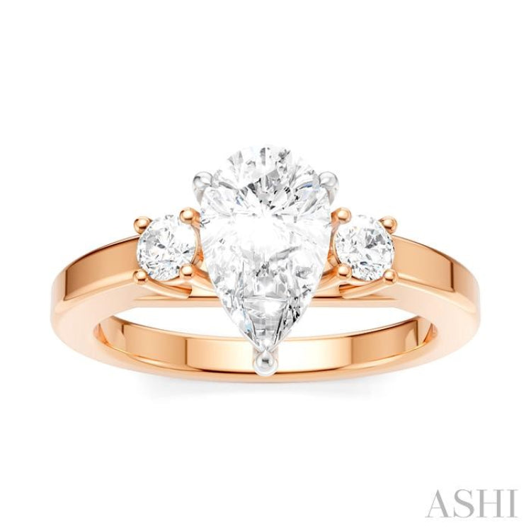 1/4 Ctw Tri-Mount Pear Shape Round Cut Diamond Semi Mount Engagement Ring in 14K Rose and White Gold