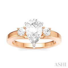 1/4 Ctw Tri-Mount Pear Shape Round Cut Diamond Semi Mount Engagement Ring in 14K Rose and White Gold